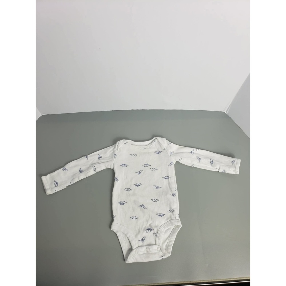 Carters Baby Boy‎ 3M White Blue Dinosaur Long Sleeve Mitten Cuff Bodysuit 11878